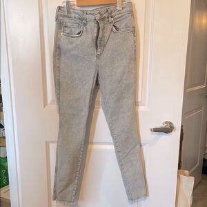 Free People Grey Distressed Tapered Jeans